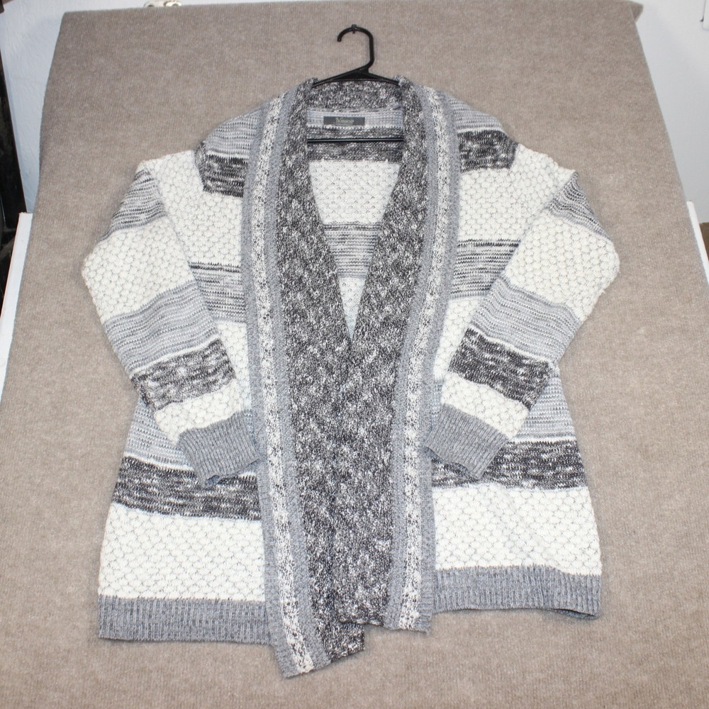 Natural Reflections Womens Medium Gray Striped Open Front Shawl Cardigan Sweater